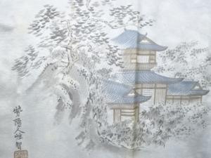 アンティーク　寺院風景模様男物長襦袢